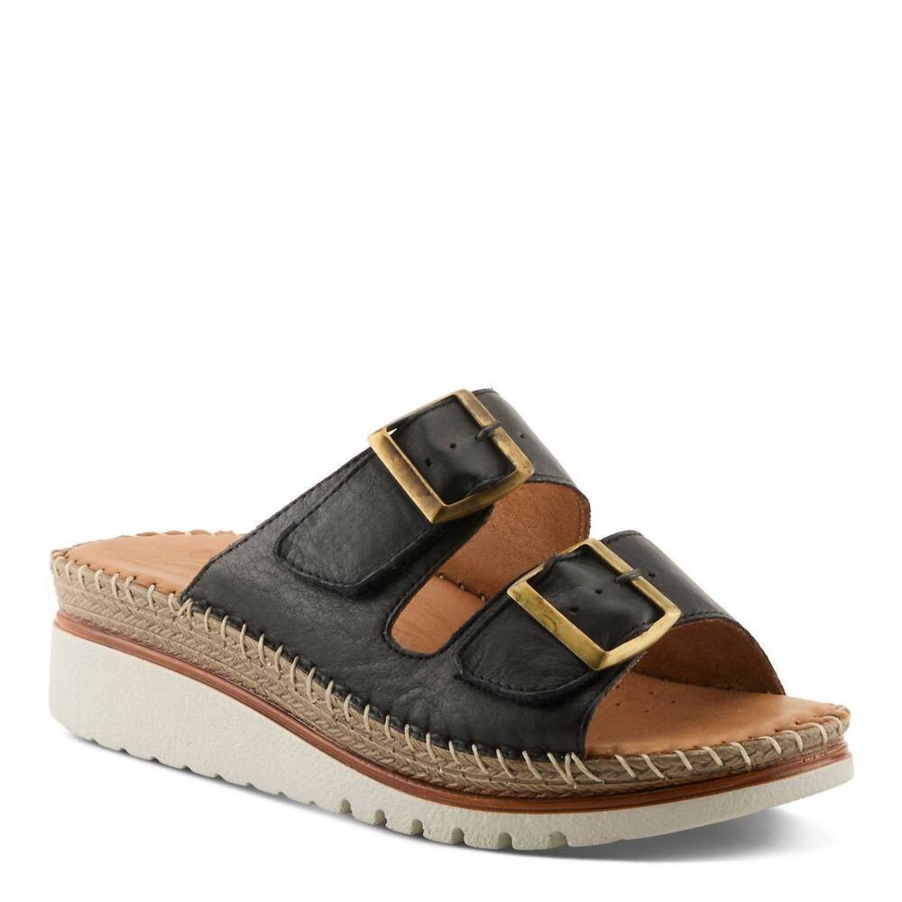 BNWT Black Double-Buckle Slide Sandal with Espadrille Trim, size 40 (9)